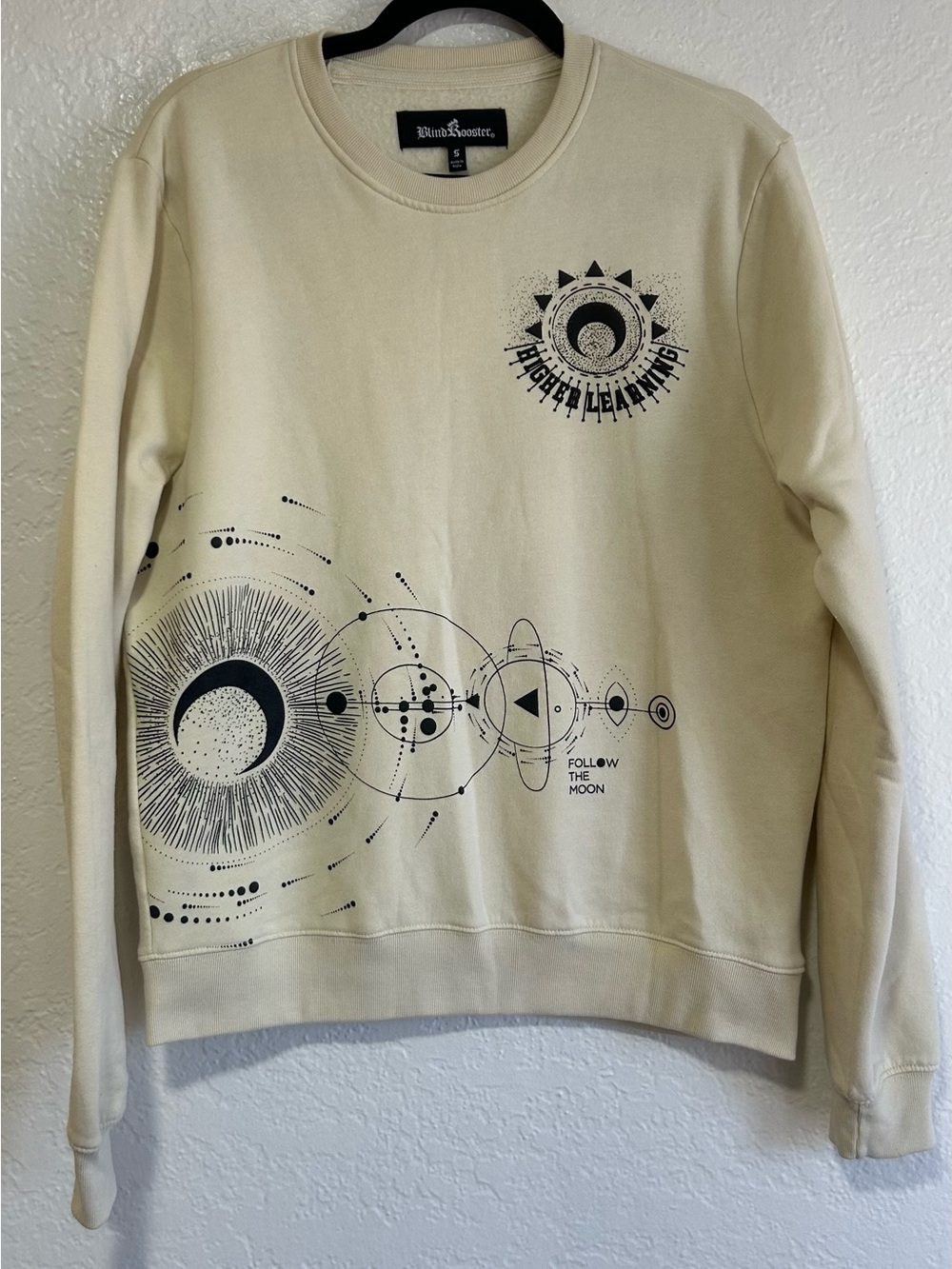 Blind Rooster Cream Crewneck Sweater with Celestial Graphic